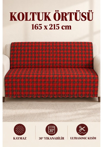 Çok Amaçlı Kadife Koltuk Örtüsü Kaymaz Süngerli 165x215 Cm Modern Bohem Çekyat Şalı Piknik Masa Örtüsü Alk4 Kırmızı