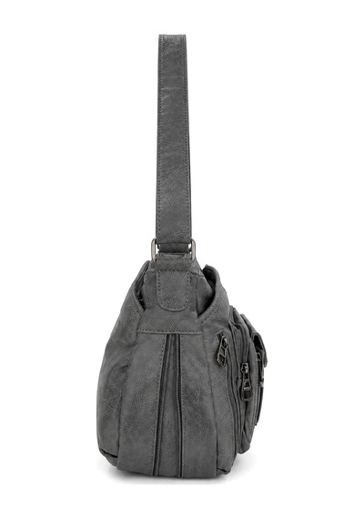 Sanmorris Kadın Modern Tasarımlı Çok Bölmeli Omuz Çantası Grey