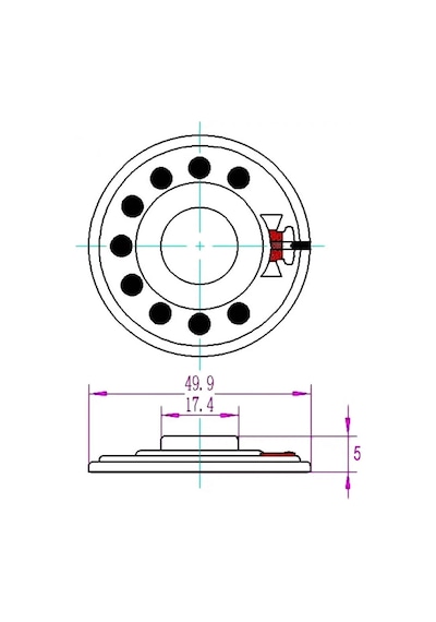 İnce 4cm 50 Ohm 0.5W Hoparlör Yuvarlak Speaker
