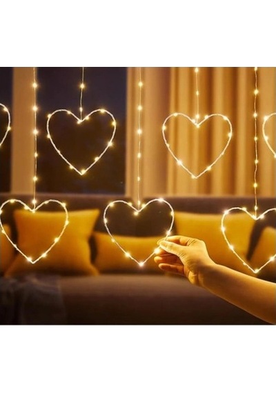 Mey İthalat Kalpli Perde Led Işıklar, Sevgililer Günü Romantik Led Aydınlatma Çok Renkli