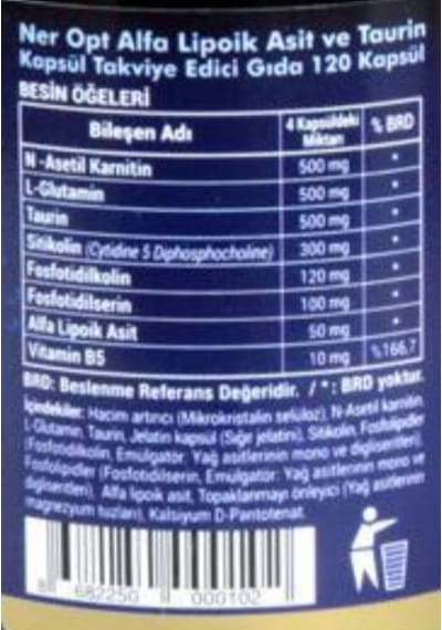 Vitapol Ner Opt Alfalipoik Asit Taurine Complex 120 Kapsül 2 Kut