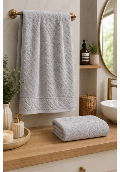 Kristal 2 Li Banyo Havlu Seti 50 90 Baş Havlusu + 90 150 Banyo Havlusu - Gri