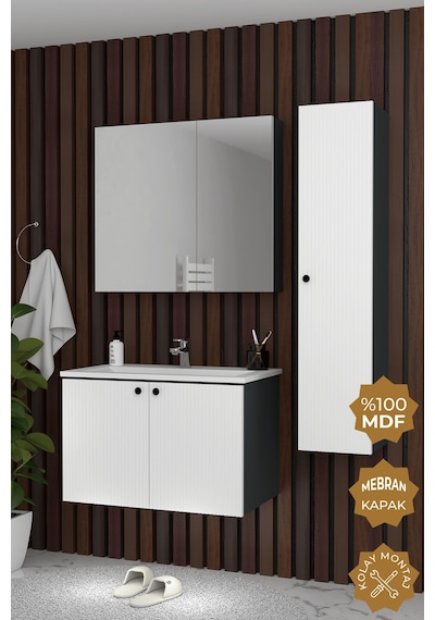 Teta Home Torino 80 Cm Mdf Gövde Membran Kapak Banyo Dolabı Seti + Boy Dolabı Antrasit - Beyaz Teta Home Torino 80 Cm Mdf Gövde Membran Kapak Banyo Dolabı Seti + Boy Dolabı Antrasit - Beyaz