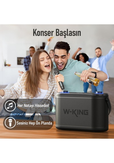 W-kıng H10 Bluetooth Hoparlör, 240w Karaoke Makinesi Boombox, 24 Saate Varan Çalma Süresi, Rec/mikro