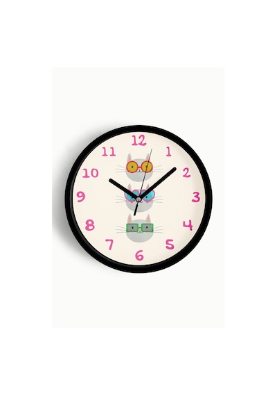 Sevimli Kediler Modern Duvar Saati - Çocuk Odası Duvar Saati - 25cm - Önü Camlı Siyah Kasa-jh1109 Siyah