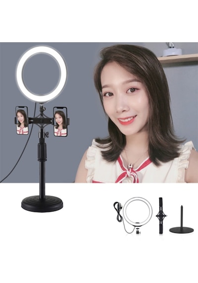 Çift Telefon Tutucu 12Cm Led Işık Stand Youtuber.Makyaj Set