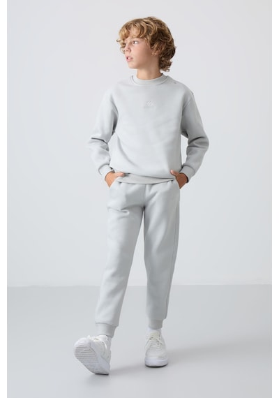 Tommylife Tommy Life Taş Pamuklu Kalın İçi Tüylü Yumuşak Dokulu Standart Fit Nakışlı Erkek Çocuk Eşofman Takım - 11249 Taş Rengi Taş