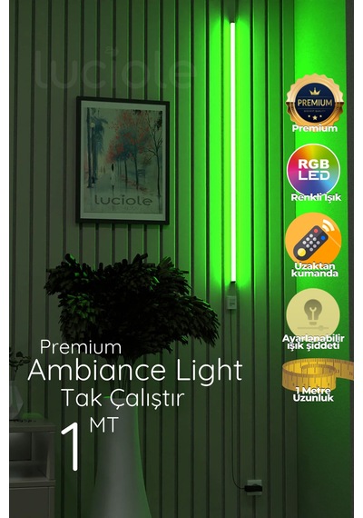 Köşe Led Abajur Aplik Gece Lambası Yatak Üstü Çok Özellikli 16 Renkli 4 Animasyonlu Açık Kırmızı