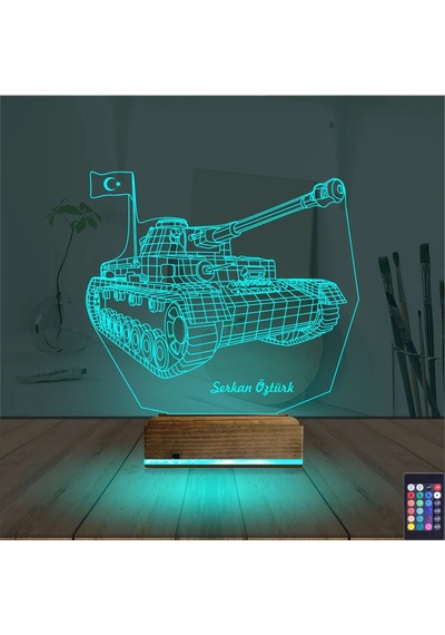 Luvivia Tank Tankçı Asker Kişiye Özel 3d Lamba - Masa Gece Lambası Şeffaf