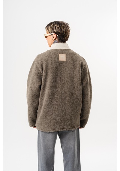Respire Erkek Zip Oversize Teddy Ceket Koyu Yeşil