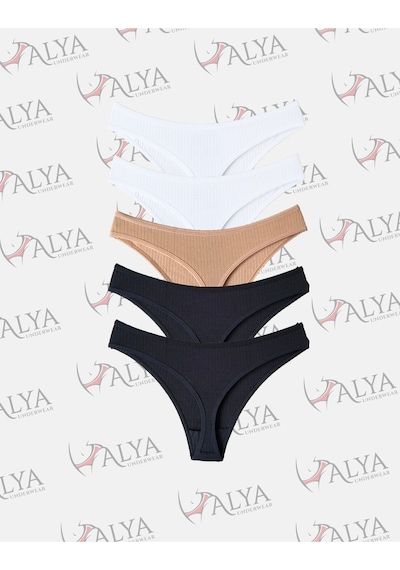 Alya Underwear Kadın Külot Pamuklu String - 5 Adet Siyah Tanga S, M, L, Xl P01