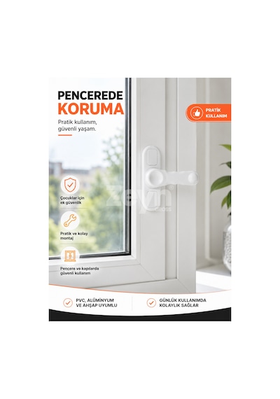 Pvc Pimapen Kapı Pencere Emniyet Kilidi Beyaz Çocuk Güvenlik Mandalı 1 Adet + 2 Vida