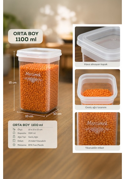 Porsima 433-4 Kare Etiketli Gıda Erzak Baharat Saklama Kabı 24 Lü