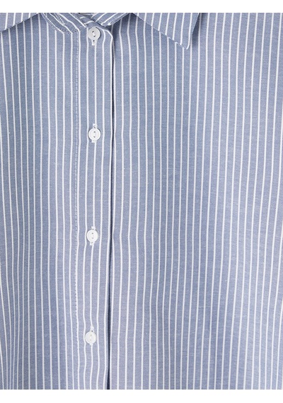 Lcw Vision Lacivert Çizgili Oversize Oxford Kadın Gömlek