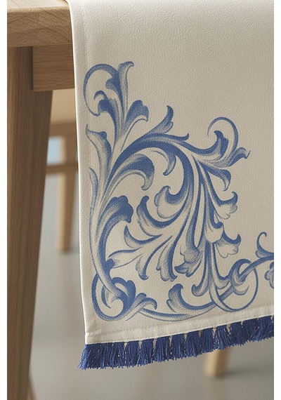 Elysian Blue Keten Runner 45x140 Cm Çok Renkli