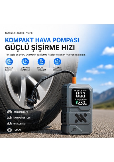 Ally 4 İn1 Jump Starter Lastik Sisirme Pompası Ve Powerbank Özellikli Starter Akü Takviye Seti
