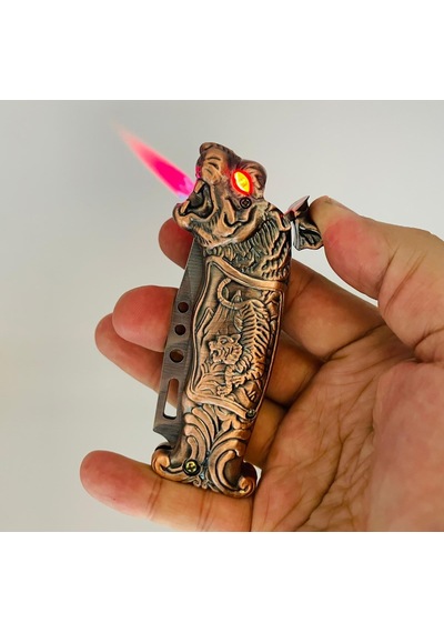 Aslan Desenli Kabartmalı Işıklı Çakı Çakmak //18cm