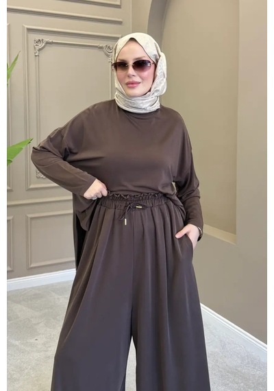 Balenbi Kadın Modal Kumaş Oversize Bol Paça Pantolon Rahat Kalıp İkili Tesettür Takım 1222 - Premium Seri Kahverengi Balenbi Kadın Modal Kumaş Oversize Bol Paça Pantolon Rahat Kalıp İkili Tesettür Takım 1222 - Premium Seri Kahverengi