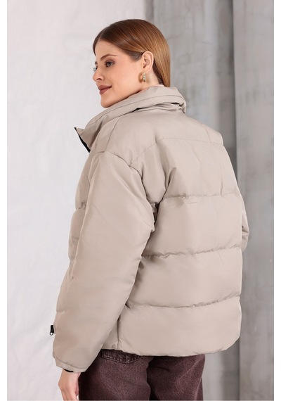 Blayn Jeans Kadın Kapüşonsuz Şişme Mont Bej