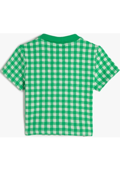 Koton Polo Tişört Crop Kısa Kollu Düğme Detaylı Dar Kalıp Yeşil Ekose 3skg10134ak 3SKG10134AK7C9 Yeşil