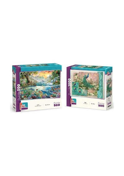 Mavi Mucize Ve Hayvanlar Alemi İkili Set - 1000 + 500 Parça İkili Puzzle Seti