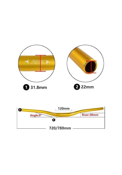 Wake Alüminyum 31.8 780 Mm Riser Mtb Gidon Bisiklet Gidonu Gold Sarı