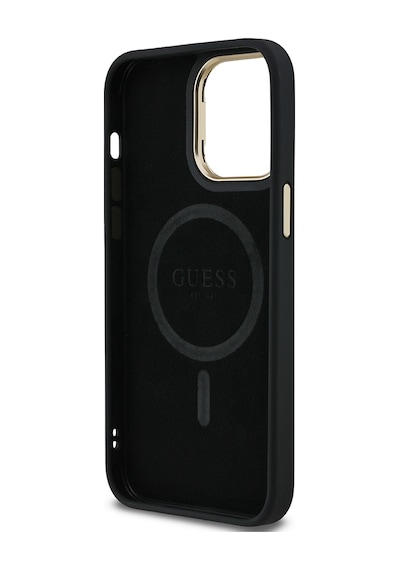 Apple iPhone 14 Pro Max Uyumlu Kılıf Guess Lisanslı Üçgen Logo 4g Desenli Kamera Standlı Kapak Siyah