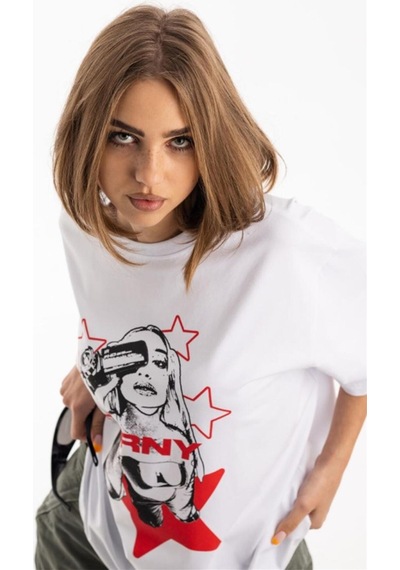 Flood Of Style Unisex Horny Star Tshirt Beyaz