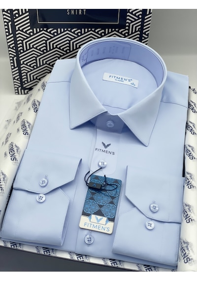 Fitmens Klasik Uzun Kol Cepsiz Likralı Rahat Kumaş Erkek Gömlek Fs-004517 - Mavi-3189