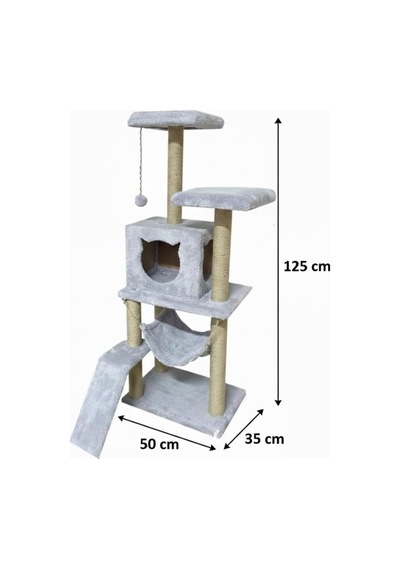 S9 Kedi Tırmalama Kulesi Platformlu 124 Cm Gri