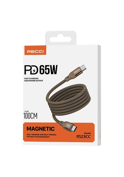 Recci RS23CC Magnetic Serisi Type-C to Type-C PD 65 W Hızlı Data ve Şarj Kablosu 1 M Desert Gold