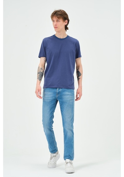 Erkek Bisiklet Yaka Regular Kalıp T-shirt İndigo Siyah