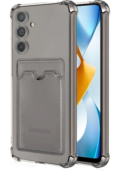 Samsung Galaxy S24 Uyumlu Kılıf Darbe Emici Kartlıklı Cüzdanlı Silikon Kapak Füme