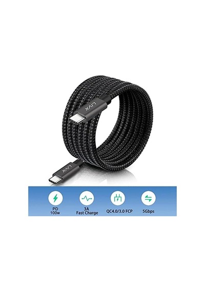 Solid 100w 5a Type C To Type C Hızlı Şarj Ve Data Kablosu Halat Örgülü Space Gray Mbt 2 Metre