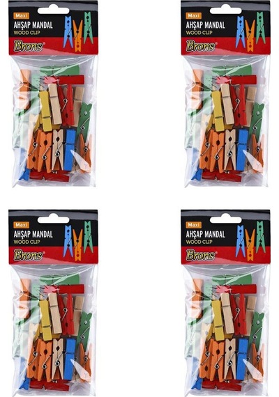Brons Ahşap Renkli Mandal Küçük 24'Lü Paket 4'Lü