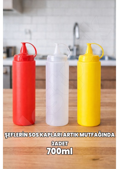 Destpak 700 Ml 3 Adet Sos Yağ Şişesi - Sos Kabı - Şeflerin Yağ Kabı - Profesyonel Yağdanlık Sosluk Çok Renkli