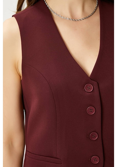 Ritnice Kadın Style Bordo Astarlı Dokuma Yelek Bordo