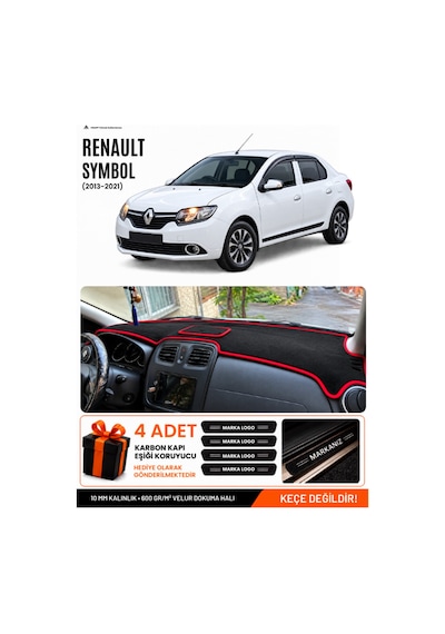 Renault Symbol Üst Kapaklı 2013-2021 Uyumlu Torpido Örtüsü, Torpido Kılıfı - Siyah-kırmızı - Re014