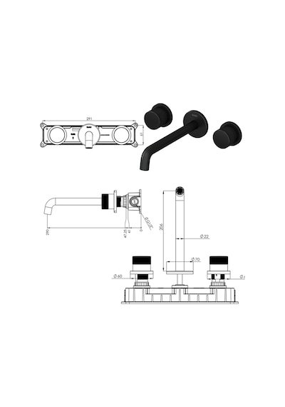 Teska Tria E 5218 Ankastre Lavabo Bataryası Siyah