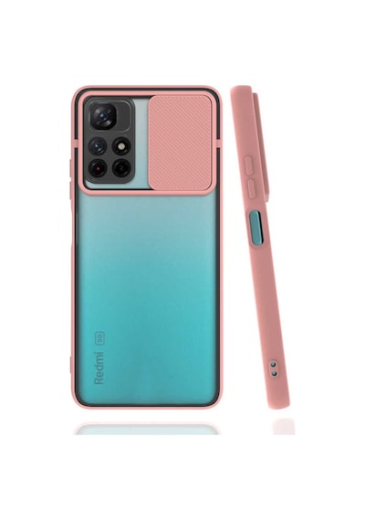 Kilifone - Xiaomi Uyumlu Poco M4 Pro 5g - Kılıf Slayt Sürgülü Arkası Buzlu Lensi Kapak - Pembe Açık