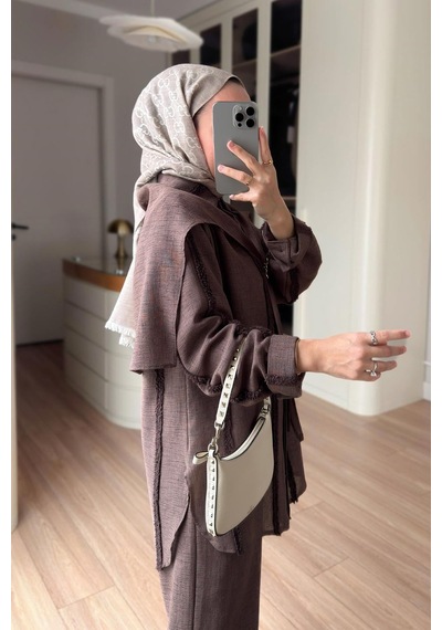 Ka Hijab Omuz Fular Detaylı 3'lü Takım - Kahverengi