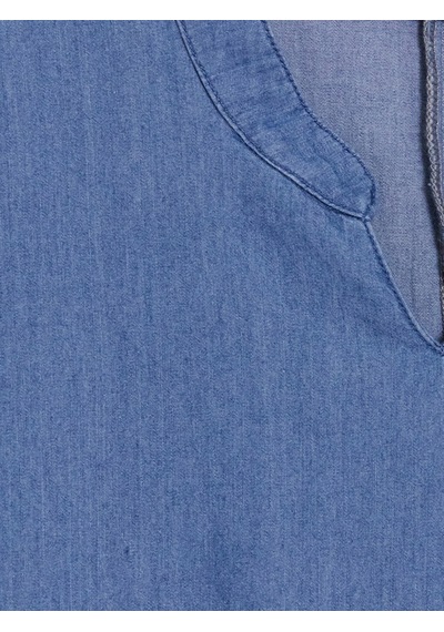 Lcw Comfort İndigo Kaçık Yaka Balon Kol Katkat Mini Jean Elbise