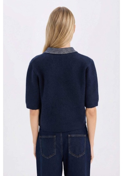 DeFacto Regular Fit Polo Yaka Basic Düz Düğmeli Triko Hırka E2288AX24WNNV134 Lacivert