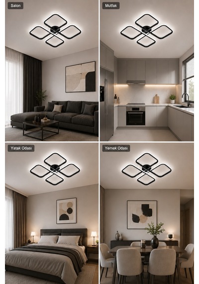 Nuvo Led Plafonyer Avize 3 Renk Kumandalı Siyah