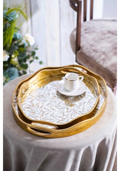 Acar Cha-07498/4 Myra 2'li Gold Cam Tepsi - 43.5/37.5 Cm Gold