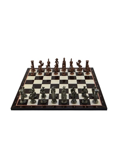 Gifthome Battal Boy Metal İngiliz Satranç Takımı Antik Ve Katlanır Ceviz Desenli Mdf Satranç Tahtası 43x43 Cm.