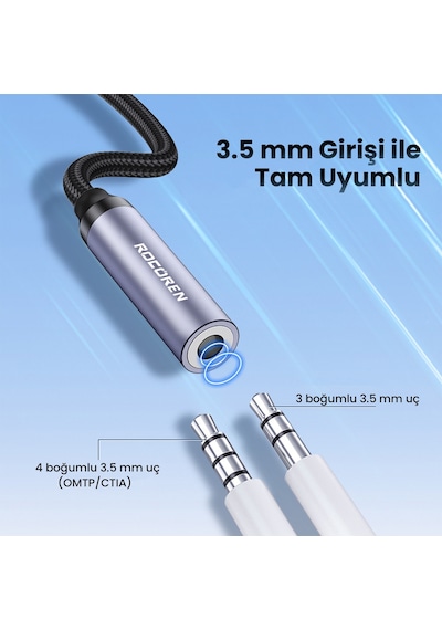 Rocoren Dac Çipli Type-c To 3.5mm Jack Aux Ses Dönüştürücü Çevirici Kablo Adaptör
