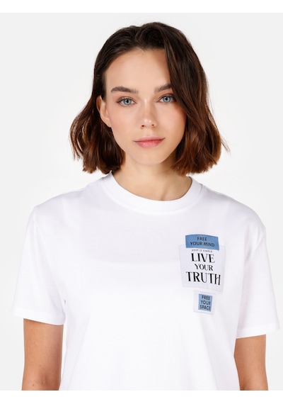 Colin's Colins Regular Fit Bisiklet Yaka Baskılı Beyaz Kadın Kısa Kol Tişört Cl1072743 Q1.v1 Wht Beyaz