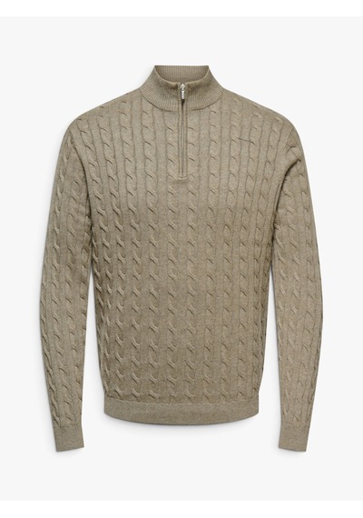 Only & Sons Onslouı Reg 12 Cabel Half Zıp Knıt Noos Erkek Kahverengi Kazak - 22033763