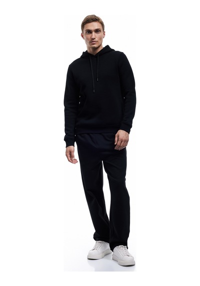 Koton Şardonlu Uzun Kollu Basic Kapşonlu Sweatshirt Siyah 7wam70001mk